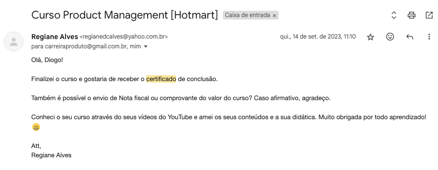 Certificado Regiane